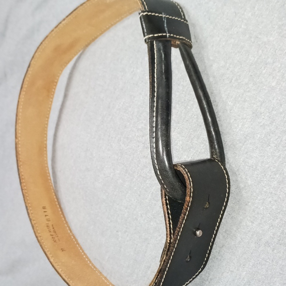 Anne Klein Black Leather Belt Silver Hardware Pull Through Size Medium 38in long